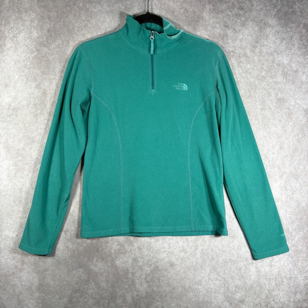 The North Face Fleece Pullover Womens Small Green TKA 100 1/4 Zip Light Hiking